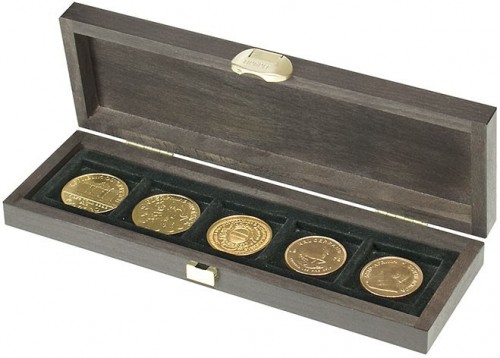 Münzkassette aus Holz mit 5 Fächern