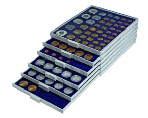 Münzenbox Marineblau (quadratische Vertiefungen) 38 mm Ø