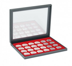 NERA Münzkasette M mit Fenster mit quadratischen Einlagen hellrot / 38 mm